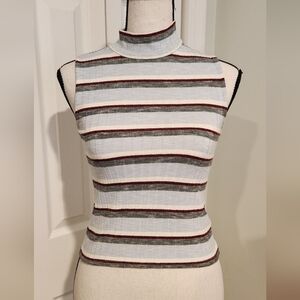 Divided Striped Tank Top - Black, Gray, White, Red